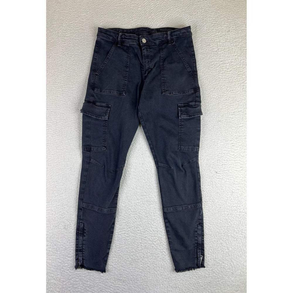 AllSaints Duran Skinny Cargo Pants Womens 29 Black Ankle Zip Stretch WE771S